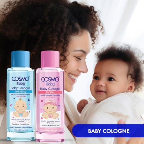 Cosmo Baby Cologne Paradise 100ml, Eau De Cologne, A Gentle & Refreshing Scent, Enriched With Pro Vitamin B5 & Glycerin, Long Lasting, Perfect For Your Baby's Delicate Skin, Paraben & Phthalate Free