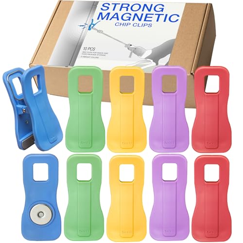Yarall 10 Pcs Bag Clips with Magnet- Food Clips, Chip Clips, Bag Clips for Food Storage with Air Tight Seal Grip, Snack Bags and Food Bags with Colors(Green, Yellow, Red, Blue, Purple)