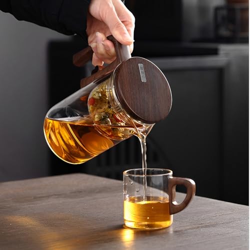 Beauenty Heat Resistant Glass Teapot,One Click Filter Separation Teapot,With Wood Grain Handle,Bulk Tea Brewer,Magnetic Adsorption Cover,Magic Glass Teapot With Detachable Filter(720ml/24oz)