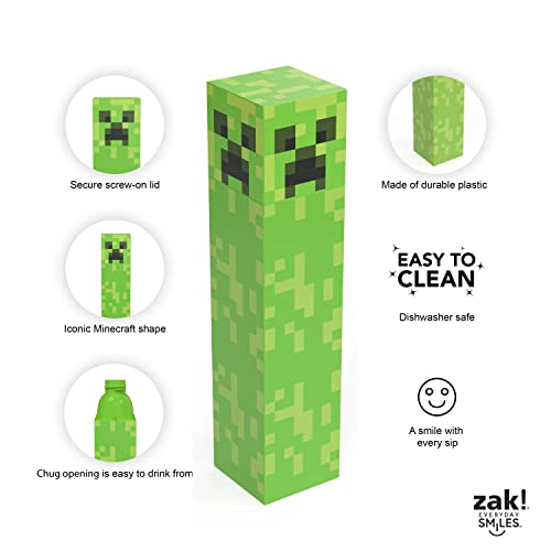 Zak Designs Minecraft Creeper Square Shaped Water Bottle with Screw-on Lid, Durable Material Water Bottle Has Break Resistant Design (22oz, Plastic, Non BPA)