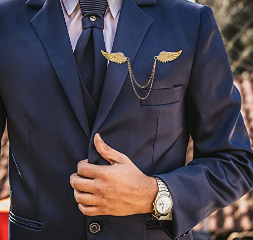ELECDON Angel Wings Tassel Chain Brooch Collar Pins -Rhinestone Metal Feather Lapel Pin, Suit Coat Breastpin for Women Men's Accessories, Pins Men Fashion Gold Silver Plated Crystal Jewelry