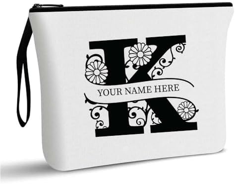 PRINTSHOP4ME Personalized Makeup Bag - Initial Monogram Cosmetic Pouch - Customizable Your Name - Monogrammed Makeup Pouch - Perfect for Travel Organizer - Cosmetic Bag for Women (N)