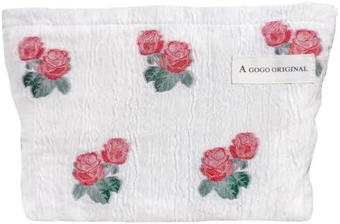 STARDW Flower Cosmetic Bags Makeup Bags for Women and Girls,Travel Makeup Bag Large Capacity Canvas Makeup Bag,Makeup Organizer Bag Zipper Pouch, Embossed pink, Large Capacity Aesthetic Makeup Bags