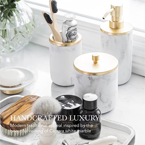 L'MKI Bathroom Soap Dispenser Set - Bathroom Toothbrush Holder Set, Marble, Gold, Farmhouse Bathroom Decor, 5 Piece Bathroom Accessories Set