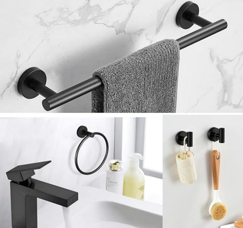 Aukomer Bathroom Hardware Set Towel Bar Set 7PCS â€“ Â® Upgraded Bathroom Hardware Accessories Set, SUS 304 Stainless Steel Bathroom Accessories Kit, Rustproof & Wall Mounted (Matte Black)
