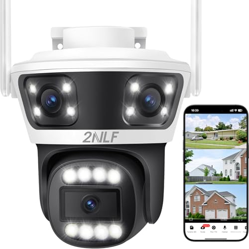 2NLF 3-Lens Outdoor Security Camera with 360° PTZ, 4MP WiFi Camera with Color Night Vision, 10X Digital Zoom, Motion Detection and Two-Way Audio, IP66 Waterproof