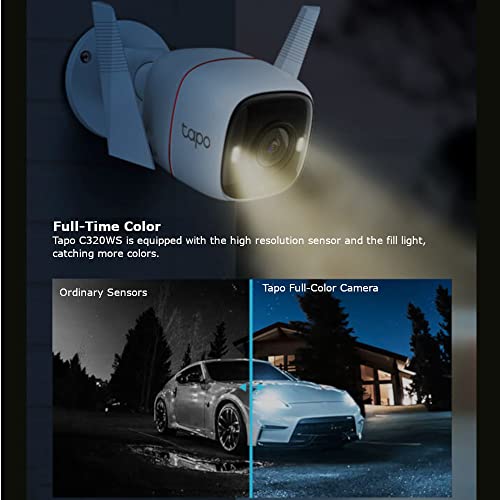 TP-Link Tapo 2K QHD Outdoor Security Camera, IP66 Weatherproof, Motion Detection, Starlight, Built-in Siren, 4MP, Colour Night Vision, Cloud&SD Card Storage, Works with Alexa&Google Home (Tapo C320WS)