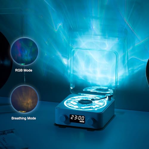 XUMIUZIY Waves Player, Waves Bluetooth Speaker with Ambient Light & Display Screen, Portable Stereo Sound Vintage Record Player Speaker, for Bedroom,Office,Party,Relaxing,Christmas (White)