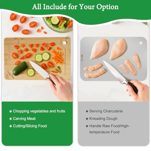 3-in-1 Bamboo Wood & Stainless Steel Cutting Board Set – Multipurpose Cutting Boards with Juice Groove for Kitchen Prep, Serving, and Chopping – Duable, Knife Friendly, Stylish Kitchen Accessories