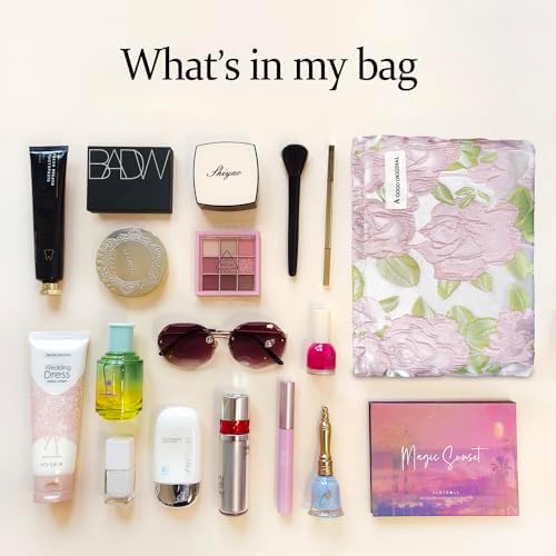 STARDW Flower Cosmetic Bags Makeup Bags for Women and Girls,Travel Makeup Bag Large Capacity Canvas Makeup Bag,Makeup Organizer Bag Zipper Pouch, Embossed pink, Large Capacity Aesthetic Makeup Bags