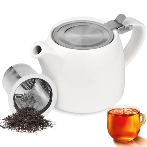 SPNOR Tea Pot, Ceramic Loose Leaf Teapot 500ml, Water Pot Infuser Strainer and Lid, Small Porcelain Tea Pot, Coffee Pot 18.6 Oz â€“ White