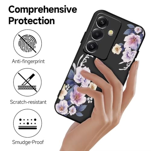 ATISIJIE Floral Pattern Cover for Samsung Galaxy M35 5G, Ultra-Slim Stylish, Shockproof BufferAnti Scratch Cover, TPU Protective Phone Case - Black