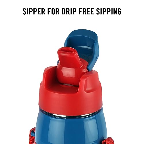 CELLO Puro Steel-X Hydra Kid 400 Water Bottle | PU Insulation | School Bottle | Picnic Bottle | Cold Insulation | Leak Proof | Kids Bottle | Easy to Carry | Spiderman Print | 400ml | Red