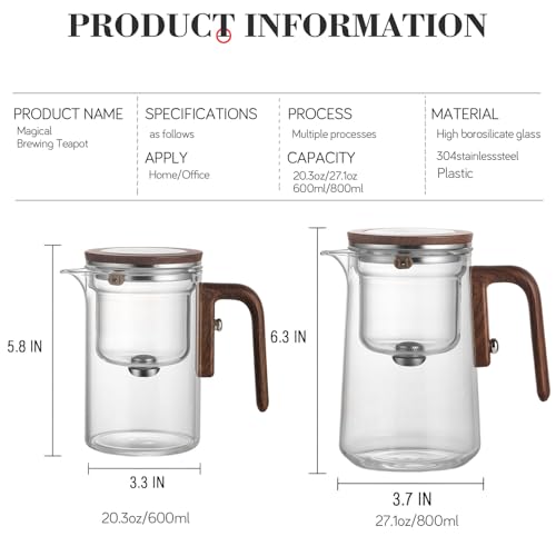Enchanti Tea Pot - 800ml/27.1oz Witchcraft Magic Glass Teapot, Magnetic Water Separation Design, Borosilicate Infuser Pot with Strainer for Loose Leaf & Herbal Teas, Ideal for Tea Maker