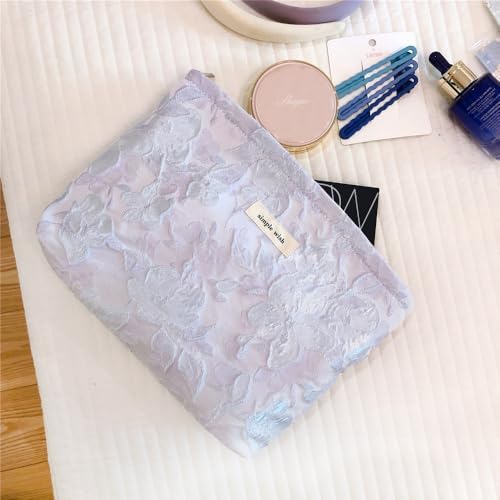 STARDW Flower Cosmetic Bags Makeup Bags for Women and Girls,Travel Makeup Bag Large Capacity Canvas Makeup Bag,Makeup Organizer Bag Zipper Pouch, Embossed pink, Large Capacity Aesthetic Makeup Bags