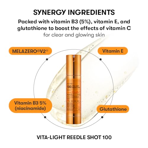 VT Cosmetics Vita-Light Reedle Shot 100 | Serum with Vitamin C Capsules, Vitamin E, Hydrating Care, Korean Skincare for Sensitive Skin 1.69Fl Oz(50ml)