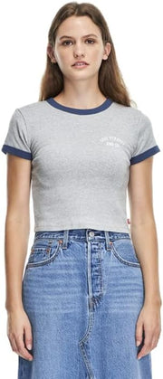 Womens Graphic Ringer Mini Polo Shirt Polo Shirt - Greys