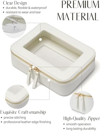Small Cosmetic Bag for Purse Mini Makeup Bag for School Cute Clear Make Up Pouch for Travel Tiny Leather White Make Up Organizer Case for Backpack Toiletry Bag Waterproof Square Pouch with Zipper