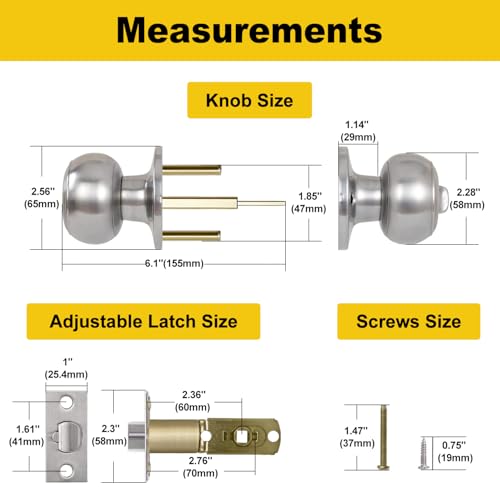 CML Hardware Keyed Entry Door Knob Set, Entrance Door Lock in Solid Stainless Steel for Exterior and Interior, Round Ball Handle, 1 Pack