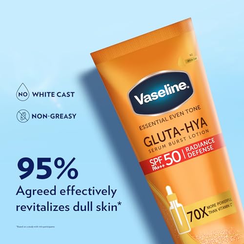 Vaseline Gluta-Hya Serum Burst Lotion, Radiance Defense, SPF 50 PA+++, with GlutaGlow Technology, Hyaluronic Acid and UVA/UVB Filters, 70x More Powerful than Vitamin C, 180ml
