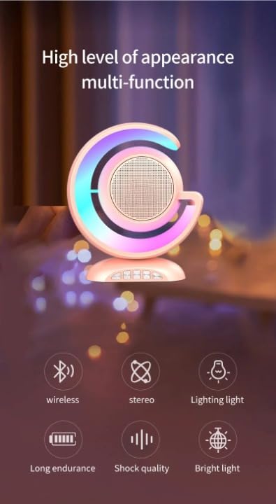 REBENUO YS -110 New Portable Speaker Small TWS Bass Speaker With Double Wireless Microphone Dazzling Lights Moon shaped ornaments. White