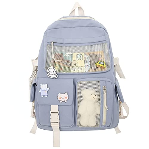 Student Kawaii Backpacks For Teen Girls, Fashion Cute Bookbag, Kawaii Backpack with Kawaii Pin and Accessories, Cute Kawaii Backpack for School (1Bear pendant 3 badges 2 drawing paper)