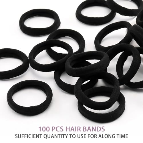 SYGY 100 PCS Hair Ties for Women, Elastic Cotton Thick Seamless Black Hair Bands, No Crease No Damage for Thick/Thin Hair, Soft Hair Ties Ponytail Holders Hair Accessories