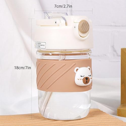 ChicAbode Kids Water Bottles with Straw,17oz Cute Kawaii Glass Water Bottle,Water Bottles with Strap and Lid Reusable Non Spill BPA Free, Ideal For School Nursery Sports Picnic (B)