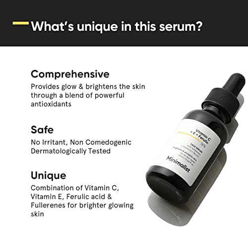 Minimalist 16% Vitamin C Face Serum (Advanced) With Vit E, & Ferulic Acid For Glowing Skin | Advanced Brightening Formula With Power of Vit C & E, Ferulic Acid & Fullerenes