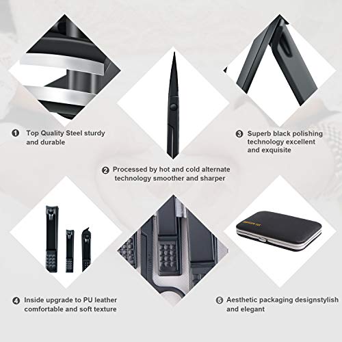 Keiby Citom Manicure Set, Travel Nail Clippers Kit Pedicure Care Tools, 10pcs Stainless Steel Grooming kit (Black)