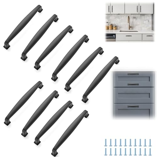 ELECDON 10 Pcs Kitchen Cabinet Handles, Solid Cabinet Pulls Cabinet Hardware 5 inch Hole Center Matte Black Drawer Pulls for Cupboard Drawer Handles (Black)