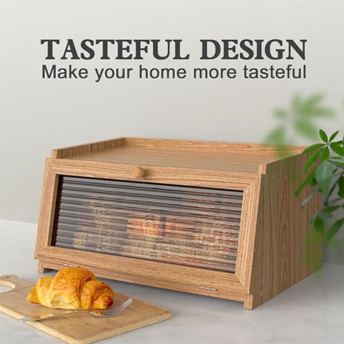 THE WHITE SHOP Bread Box for Kitchen Countertop Large Bread Box Farmhouse Bread Container Bread Storage with Window Bread Holder (Color : NATURAL)