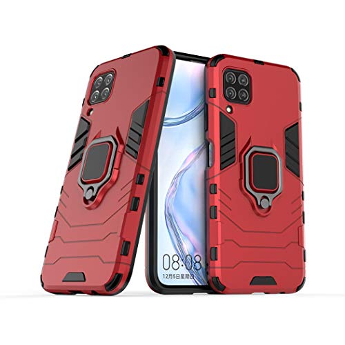 MaiJin Compatible with Huawei P40 Lite, Nova 7i, Nova 6 SE Case, Metal Ring Grip Kickstand Hard Bumper (Works with Magnetic Car Mount) Dual Layer Rugged Cover (Red)