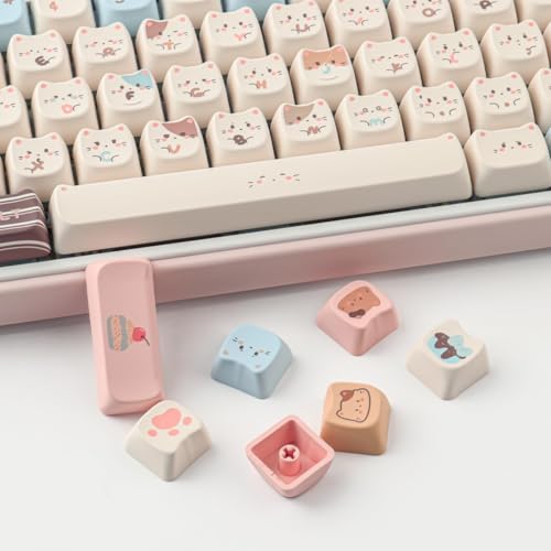 GraGra PBT Keycaps, Profile Cute Keycap Set, Cute Cat Dye-Sublimation Keycap, More Beautiful for Home Office Computers Mechanical Keyboards, Keyboard Accessories, for Women Girls