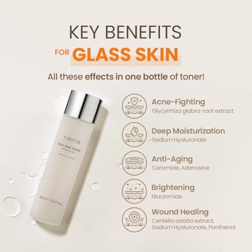TIRTIR Milk Skin Rice Toner - Deep Moisturizing, Hydrating Toner for face, Niacinamide, Ceramide, Rice Bran Extract, Nature-Oriented Ingredients for Korean Skin Care, Vegan, 5.07 fl.oz.