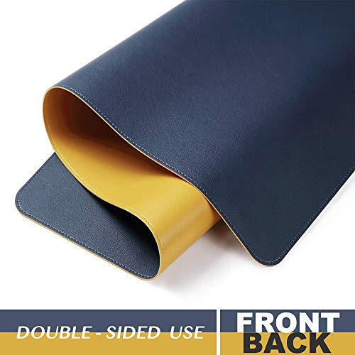 Bonshine Large Desk Pad, Non-Slip Pu Leather Desk Mouse Pad Waterproof Desk Pad Protector, Dual-Side Use Desk Writing Mat For Office Home, 80Cm X 40Cm, Navy Blue&Yellow
