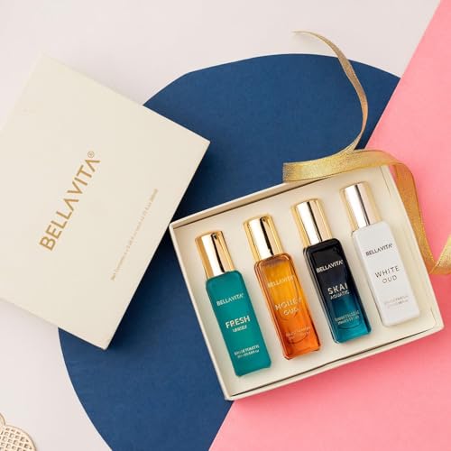 BellaVita Luxury Unisex Perfume Gift Set for Women & Men | Includes Honey OUD, SKAI, FRESH, White OUD, Perfume Set | Long Lasting Perfume Scents | Premium Collection Perfumes (4x20ml)