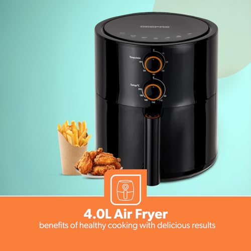 Geepas Air Fryer- GAF37513/ 4.0 L Pot, Non-Stick Coating, with Vortex Frying Technology/Multiple Function, 1-60 Min Timer, Temperature 80-200 Degree Celsius|2 Years Warranty, Black