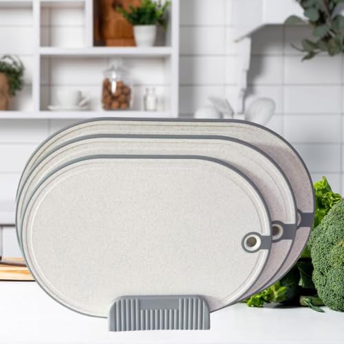 BIGTHREE Chopping Board Set with Storage, 3 Piece Wheat Straw Cutting Board Set, Thick Chopping Board for Meat Veggy Fruit Food, Easy Grip Handle, Cutting Tool Kitchen Cook Supplies