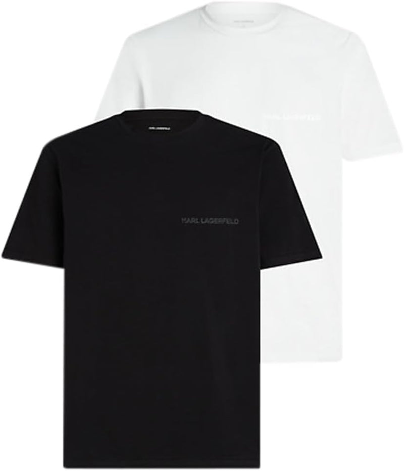 Karl Lagerfeld B.V Men's Elongated Logo SS T-Shirt (Pack of 2) Base Layer Top, Black/White, XL