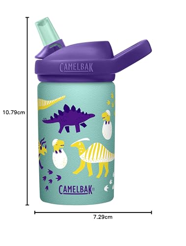 CamelBak Eddy+ Kids 14 oz Water Bottle with Straw, Single Wall Stainless Steel, Hatching Dinos