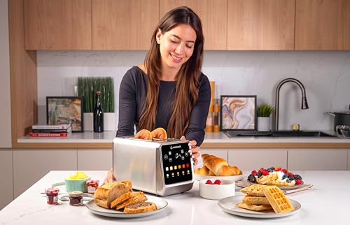 Nutricook 2 Slice Smart Toaster with Touch Screen, all in one for Bread, Bagel, Waffle, Pastry and English Muffin, reheat, Defrost & Favorite button, Stainless Steel,850W, 2 yrs warranty,NC-TS201