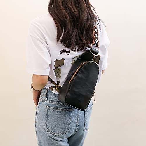 WINSEAD Sling Bag for Women Fanny Pack Crossbody Bags for Women Chest Bags Cross Body Purse PU Shoulder Backpack, A - Black, Black Bag, Crossbody