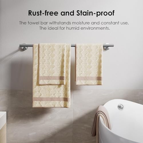 Joyzzz Towel Bar, 40cm Stainless Steel Towel Bar, Brushed Nickel Hand Towel Holder, Waterproof Rustproof Wall Mounted Towel Bar, Modern Design Towel Racks Suitable for Bathroom, Kitchen, RV (Silver)