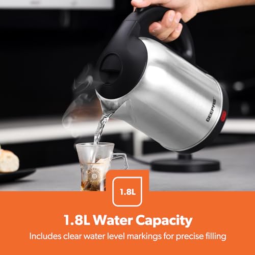 Geepas Stainless Steel Electric Kettle With Auto Shutt off and Boil Dry Protection 2 L 1800 W GK5466 Silver/Black