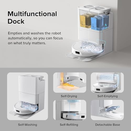 roborock Qrevo S Robot Vacuum and Mop, Self-Drying, Auto Mop Washing, 7000Pa Suction, Self-Emptying & Refilling, 10mm Mop Lifting, 200RPM Spinning Mops, Smart Obstacle Avoidance