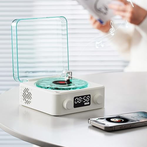 XUMIUZIY Waves Player, Waves Bluetooth Speaker with Ambient Light & Display Screen, Portable Stereo Sound Vintage Record Player Speaker, for Bedroom,Office,Party,Relaxing,Christmas (White)