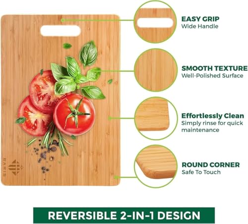 BARIS Bamboo Cutting Boards [Set of 3, Small, Medium, Large] ? Wooden Vegetable Chopping Board Set with Handles | Non-Slip Bamboo Wood Kitchen Accessories for Meat, Cheese, Fruits & Bread