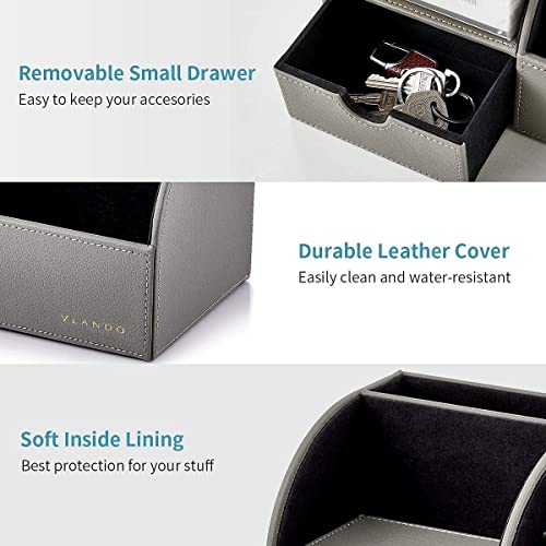 Vlando Desk Organizers with Drawer, Back to School Supplies for Desk Caddy Office Supplies with 5 Compartment Desktop Storage Holder with Drawer Organizer Section for Desk Accessories for Home(Gray)