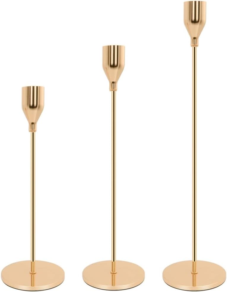 Beauenty 3pcs Gold Candle Holders,For Taper Candle,Candle Sticks,Candlestick Holder,Table Centerpiece Decorative,Decorative Candlestick Holder For Wedding,Dinning,Party,Living Room